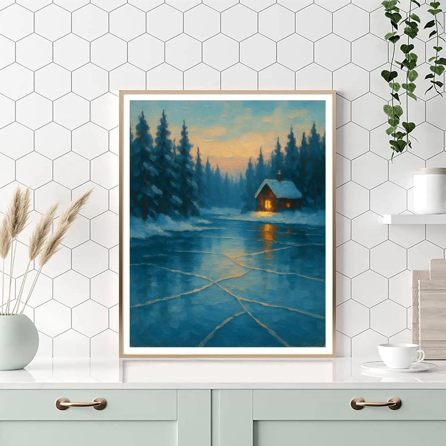 Winter Hearth Reflections By Frozen Lake paint by color