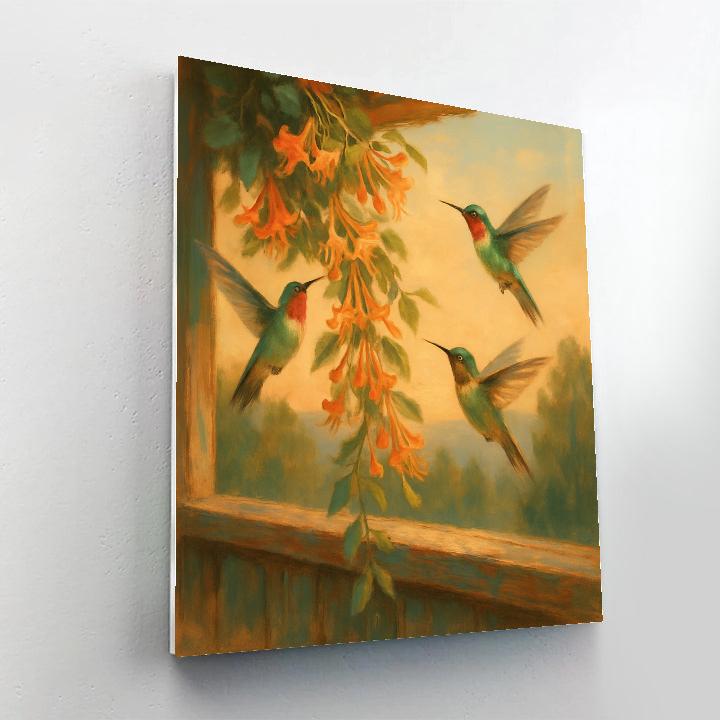 Hummingbirds At Golden Honeysuckle Numbered painting kits