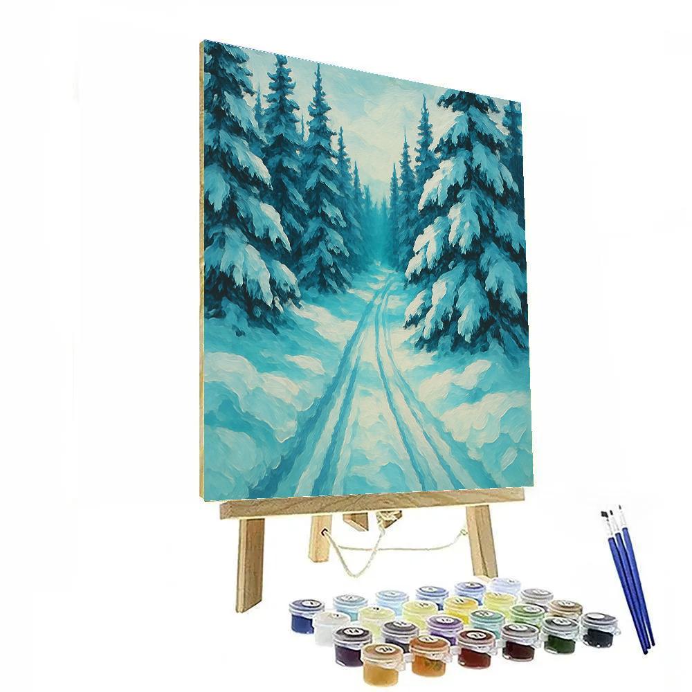 Silent Sled Trail Through Blue Spruce Painting by numbers kit