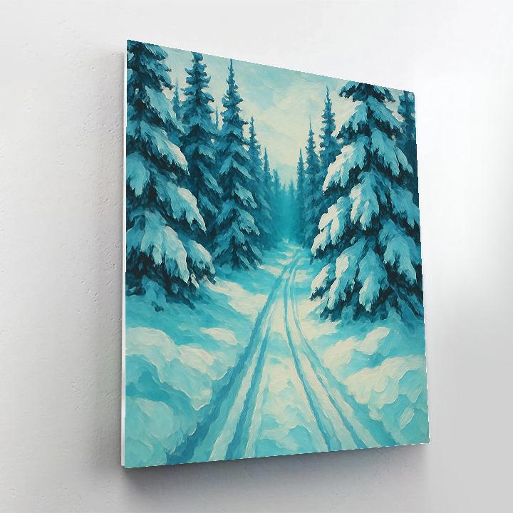 Silent Sled Trail Through Blue Spruce Painting by numbers kit
