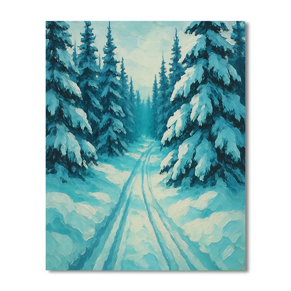 Silent Sled Trail Through Blue Spruce Painting by numbers kit