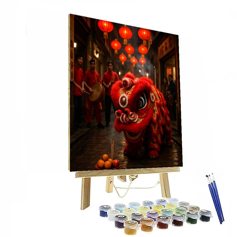 Lunar New Year Lion Dance In Hong Kong Alley Numbered painting kits