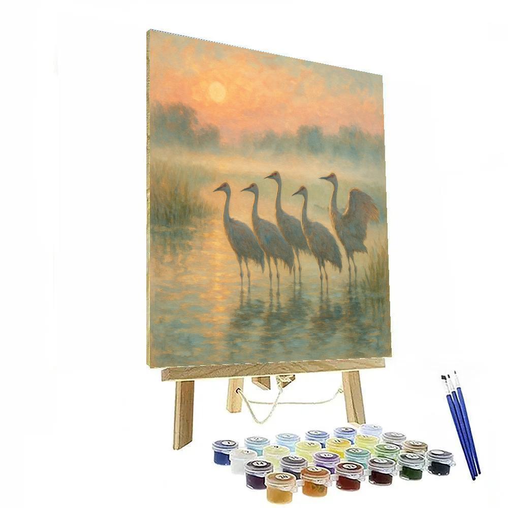 Cranes At Marshside Sunrise paint by number