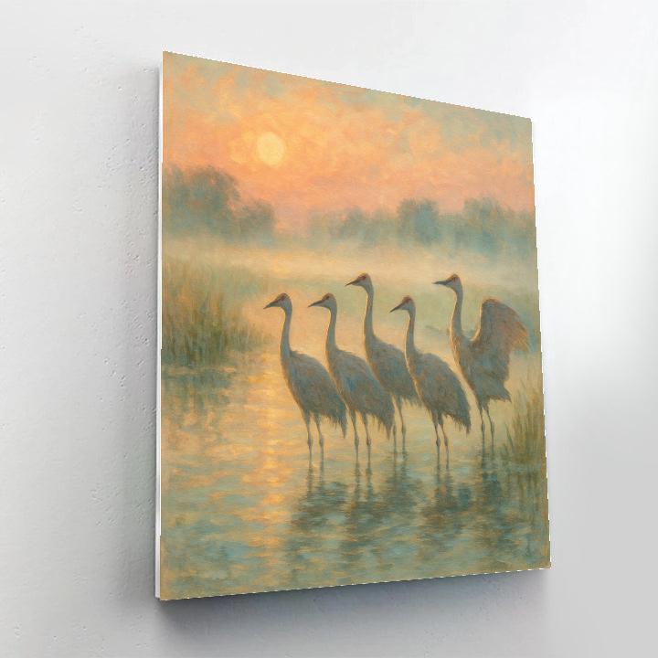 Cranes At Marshside Sunrise paint by number