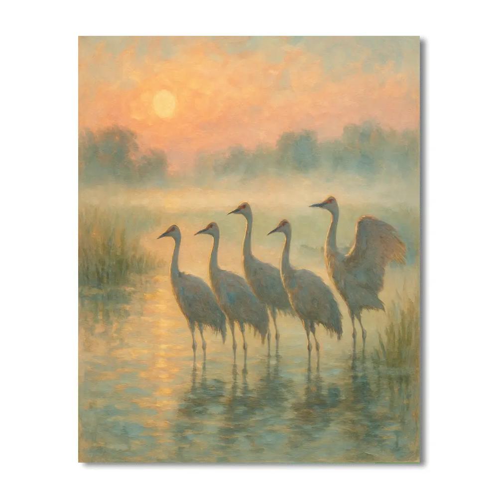 Cranes At Marshside Sunrise paint by number