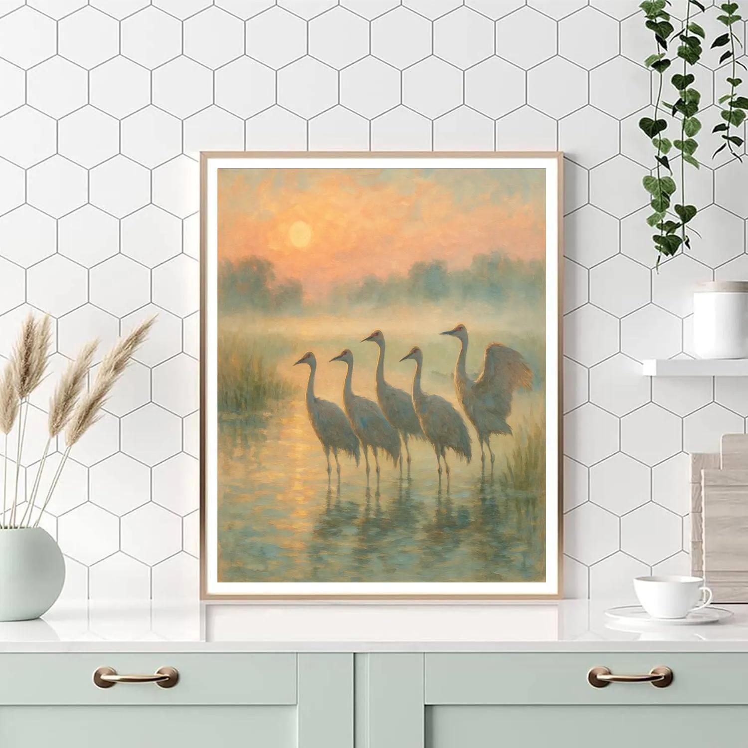 Cranes At Marshside Sunrise paint by number