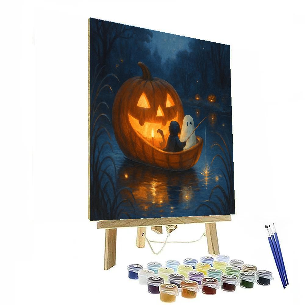 Starlit Pumpkin Boat On The Pond DIY paint by numbers