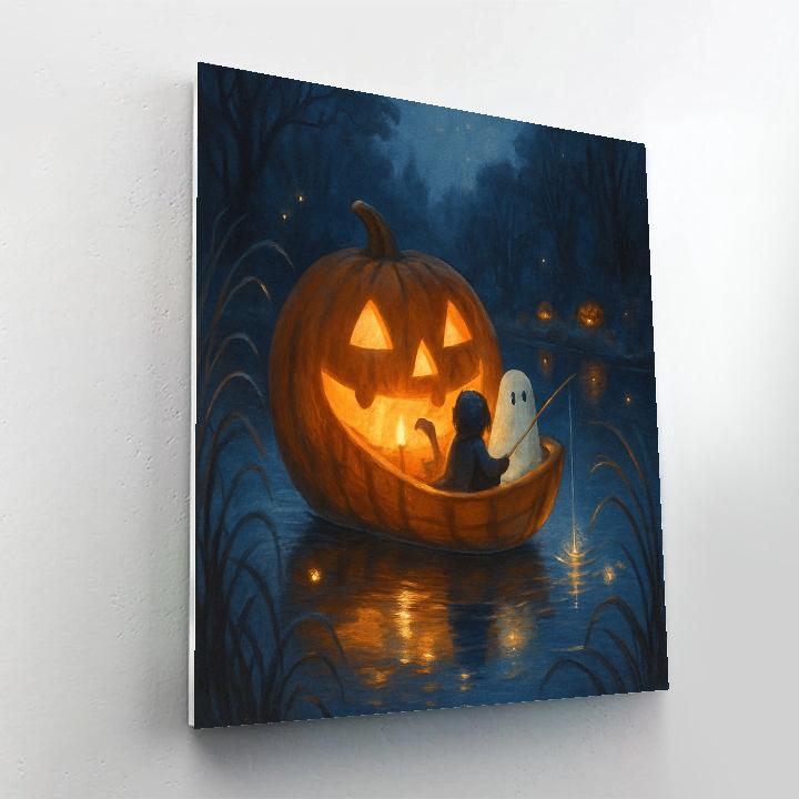 Starlit Pumpkin Boat On The Pond DIY paint by numbers