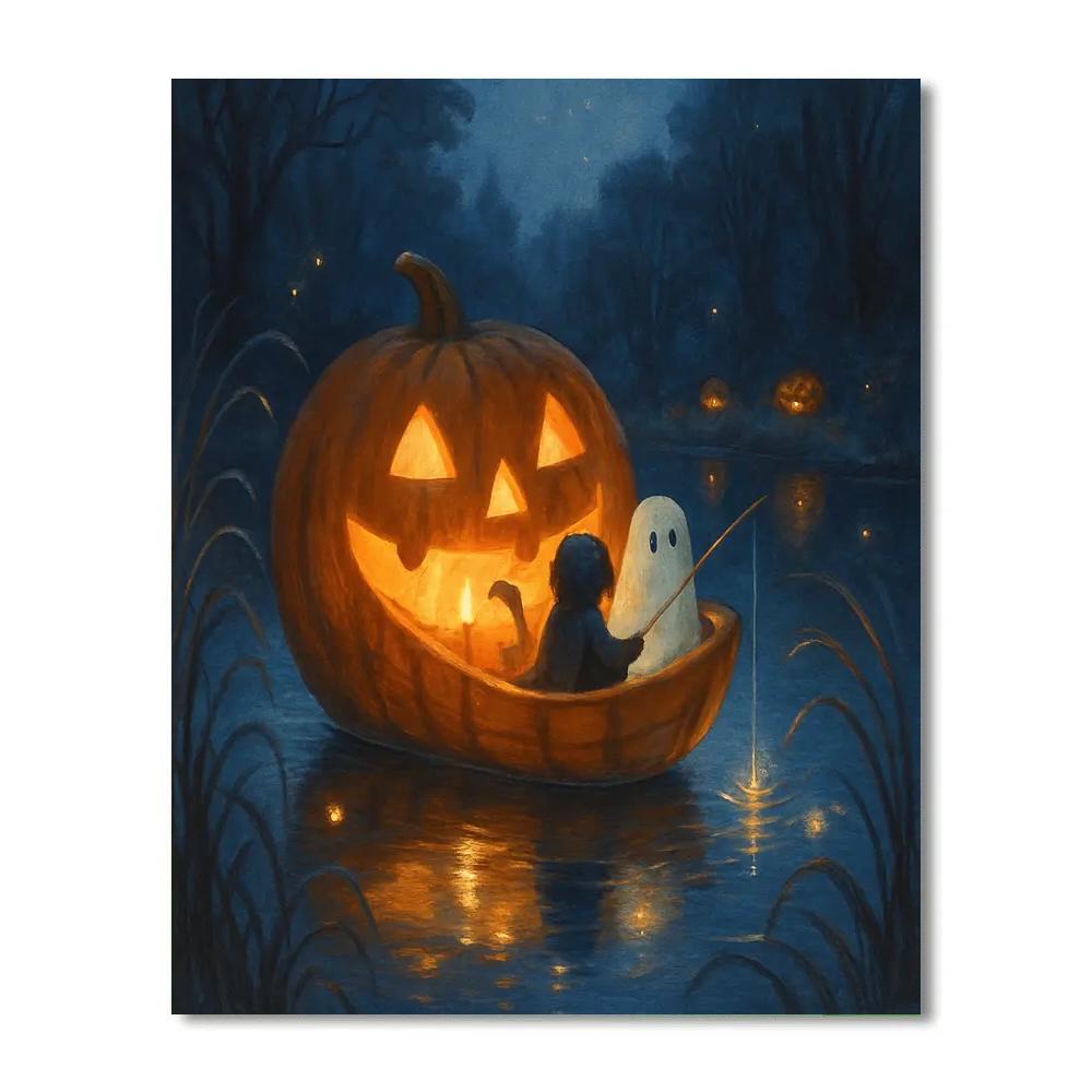 Starlit Pumpkin Boat On The Pond DIY paint by numbers