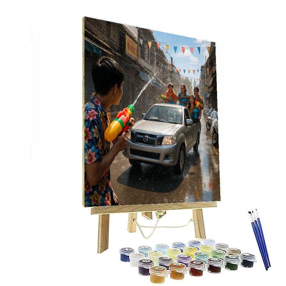 Songkran Water Fight In Chiang Mai Old Town Numbered painting kits