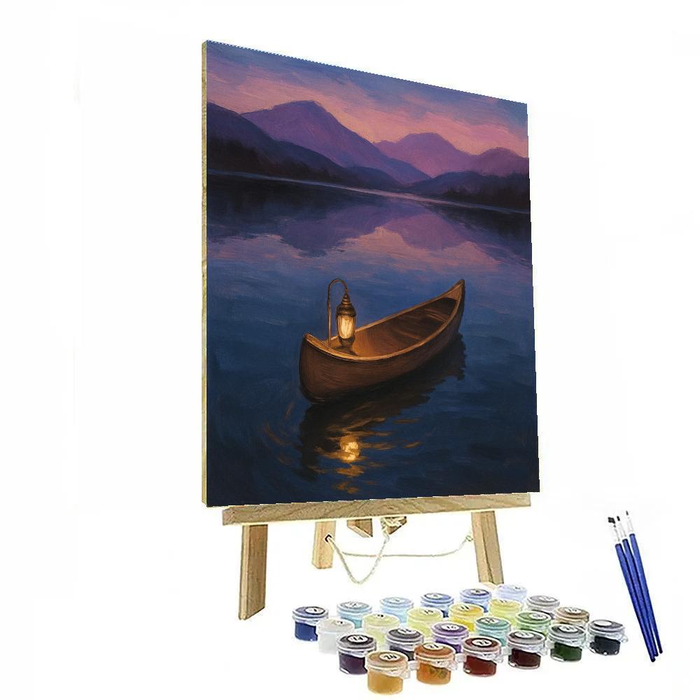 Lantern Canoe On Evening Mirror Lake paint by number
