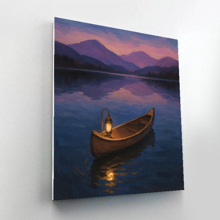 Lantern Canoe On Evening Mirror Lake paint by number