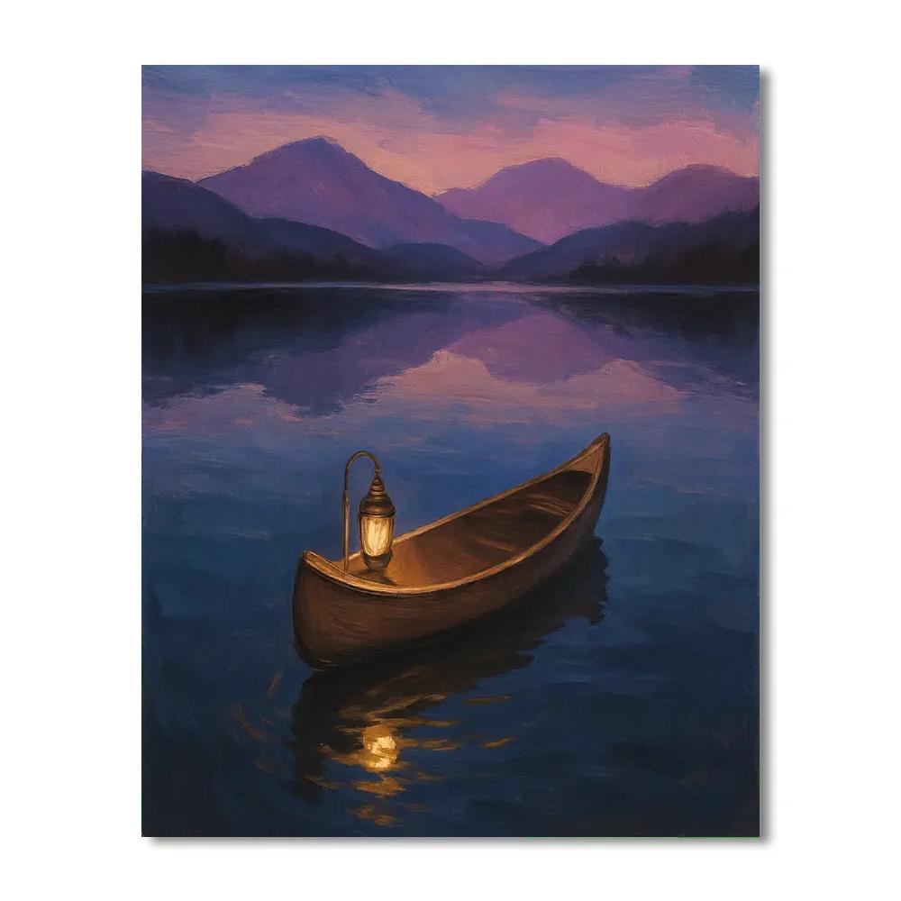 Lantern Canoe On Evening Mirror Lake paint by number
