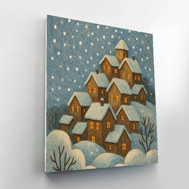 Snowfall Over Hilltop Village Lights Numbered painting kits