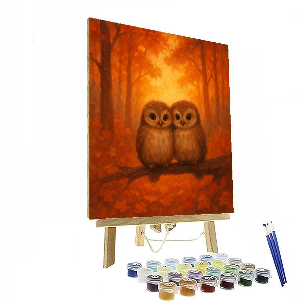 Owls In Ember Forest Clearing Numbered painting kits