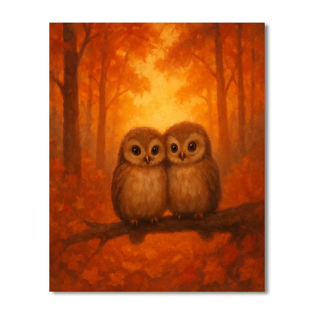 Owls In Ember Forest Clearing Numbered painting kits