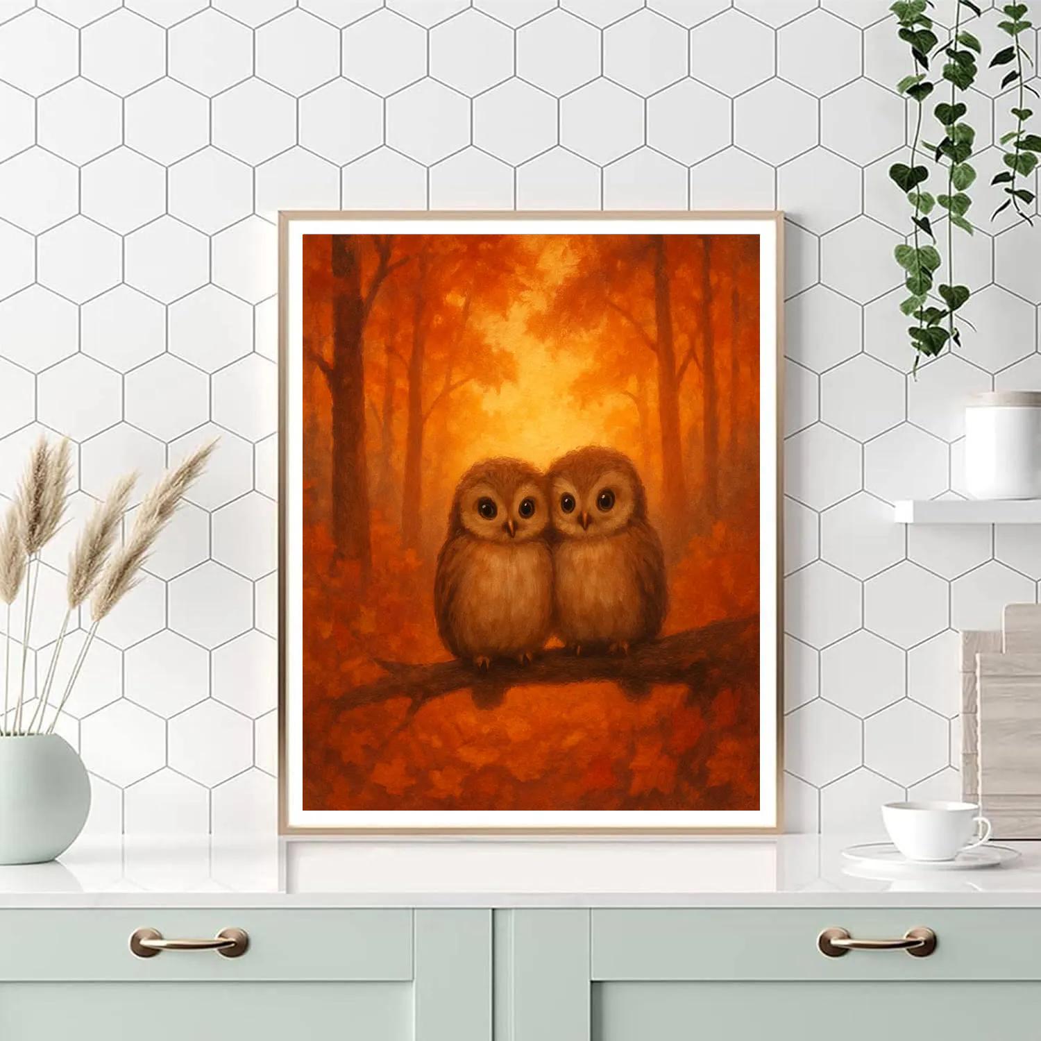 Owls In Ember Forest Clearing Numbered painting kits