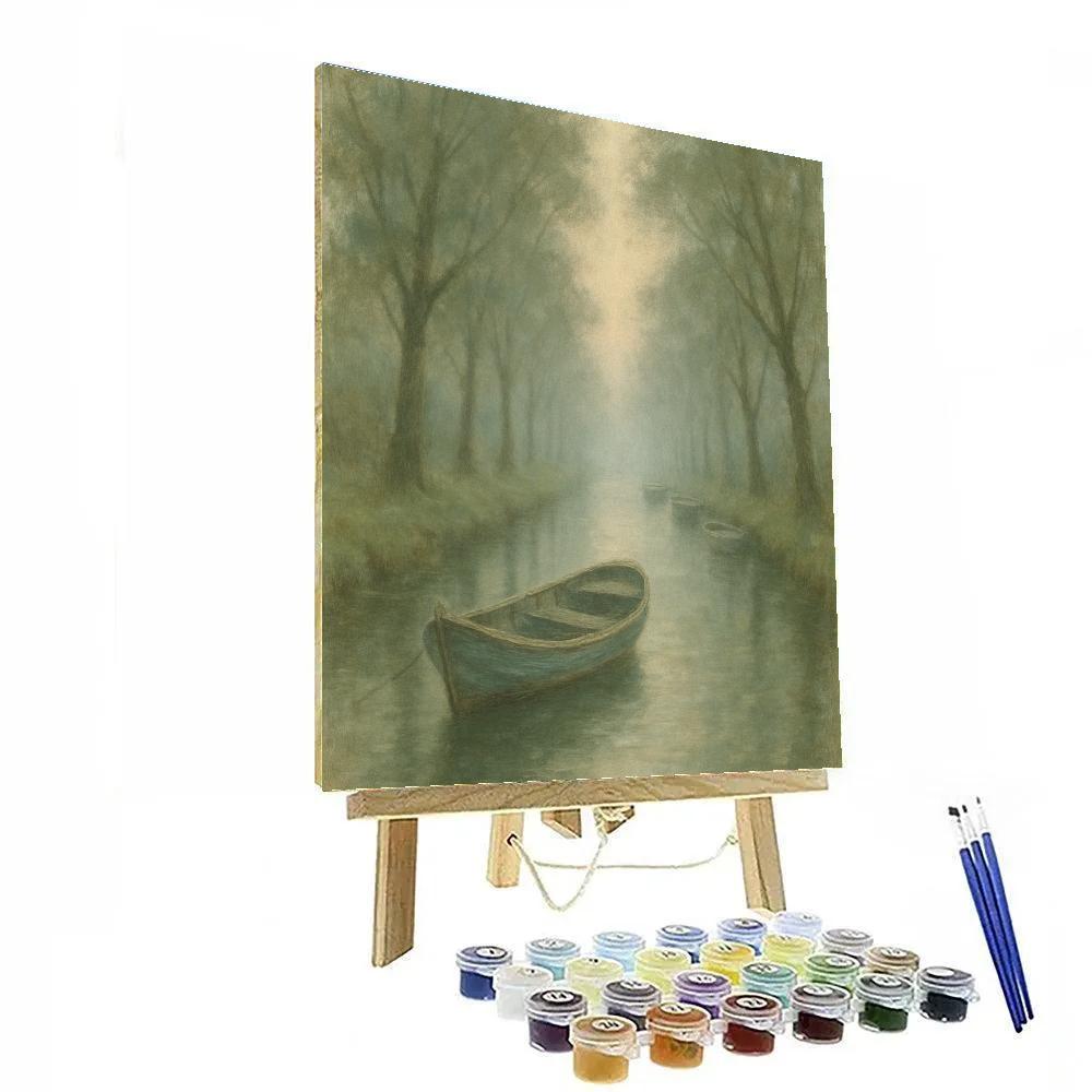 Morning Boats On The Misty Canal painting number kit