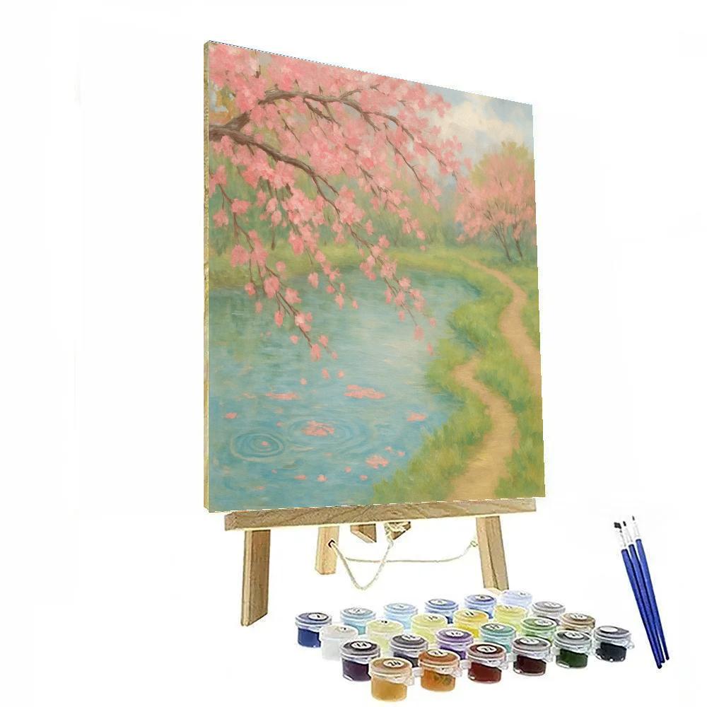 Spring Blossom Shoreline At Quiet Pond Painting by numbers kit