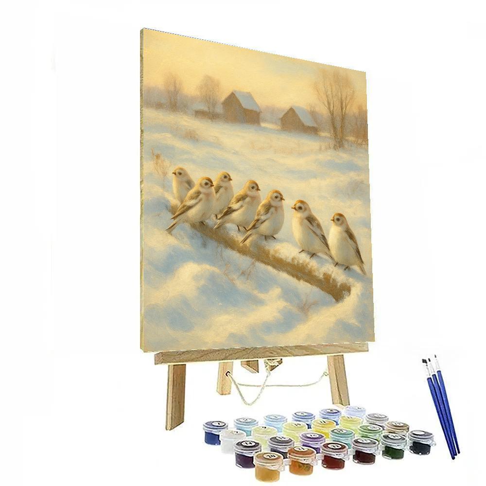 Snow Buntings On Drifted Fence Rail paint by numbers