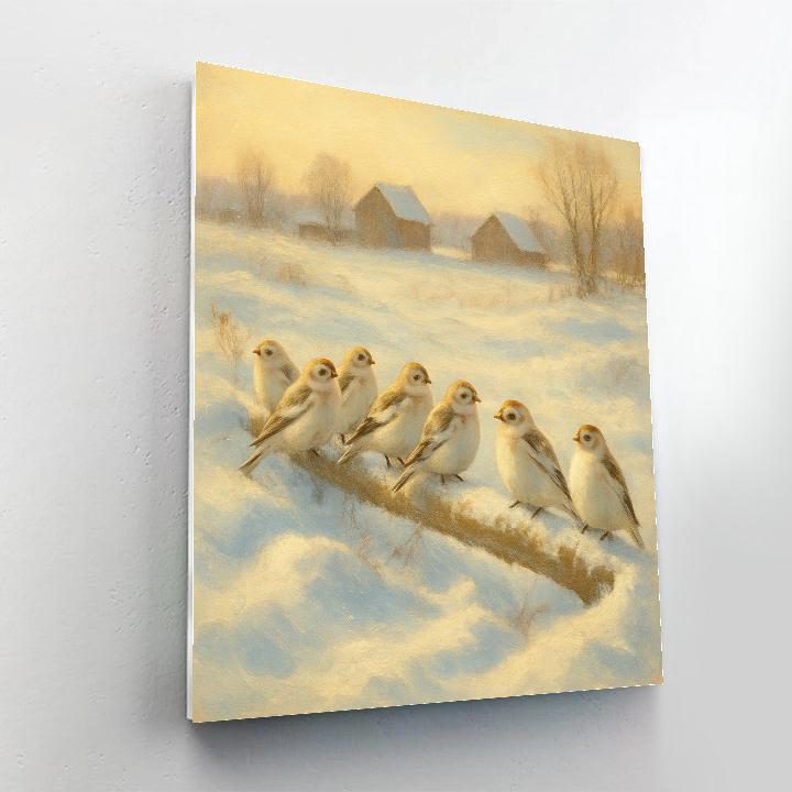 Snow Buntings On Drifted Fence Rail paint by numbers