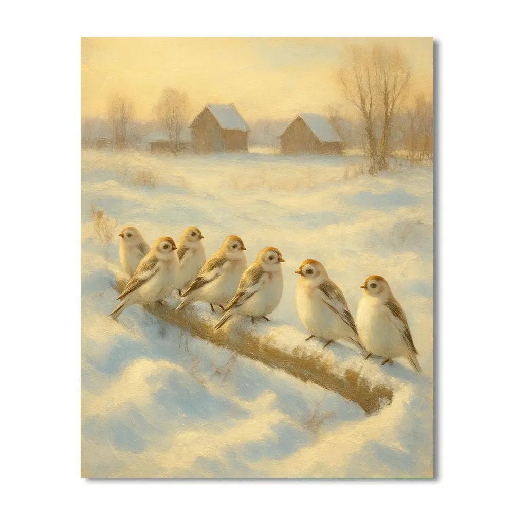 Snow Buntings On Drifted Fence Rail paint by numbers