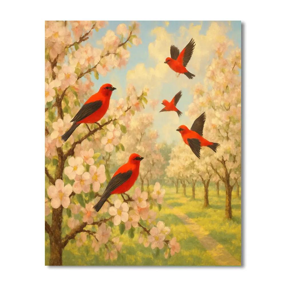 Tanagers In Spring Orchard Bloom Paint by numbers kits