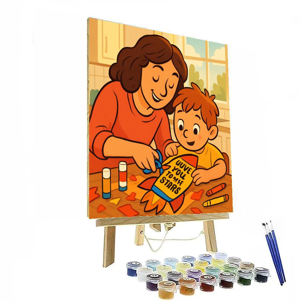 Rocket Ship Card Craft With Mom Number painting