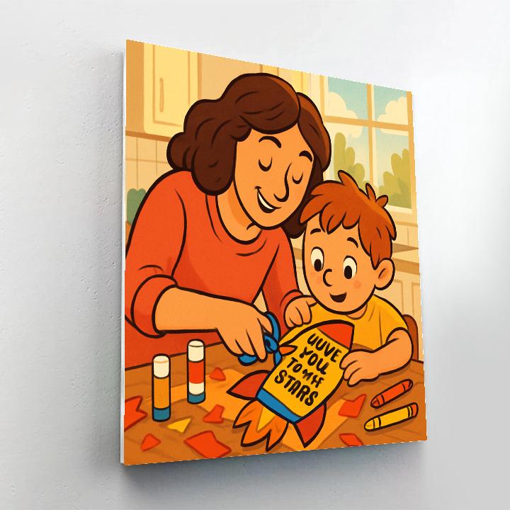 Rocket Ship Card Craft With Mom Number painting