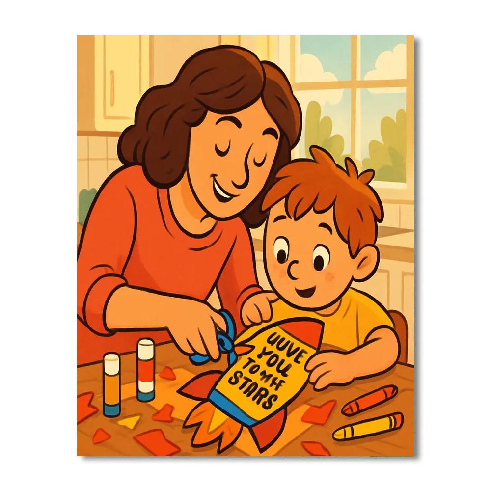 Rocket Ship Card Craft With Mom Number painting