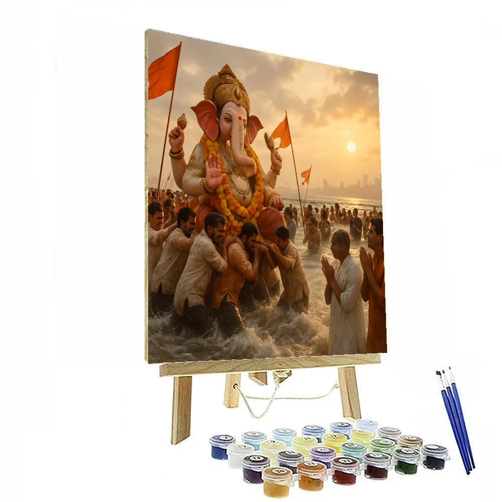 Ganesha Visarjan Immersion At Mumbai Beach Paint by numbers kits