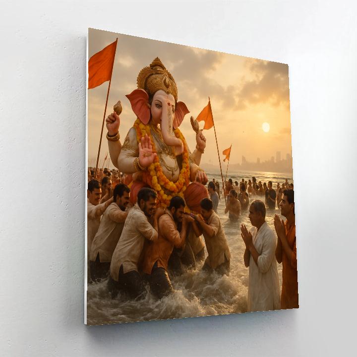 Ganesha Visarjan Immersion At Mumbai Beach Paint by numbers kits