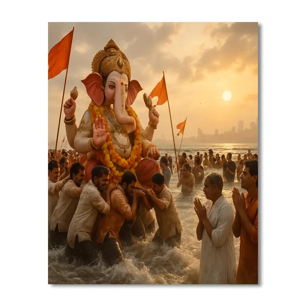 Ganesha Visarjan Immersion At Mumbai Beach Paint by numbers kits