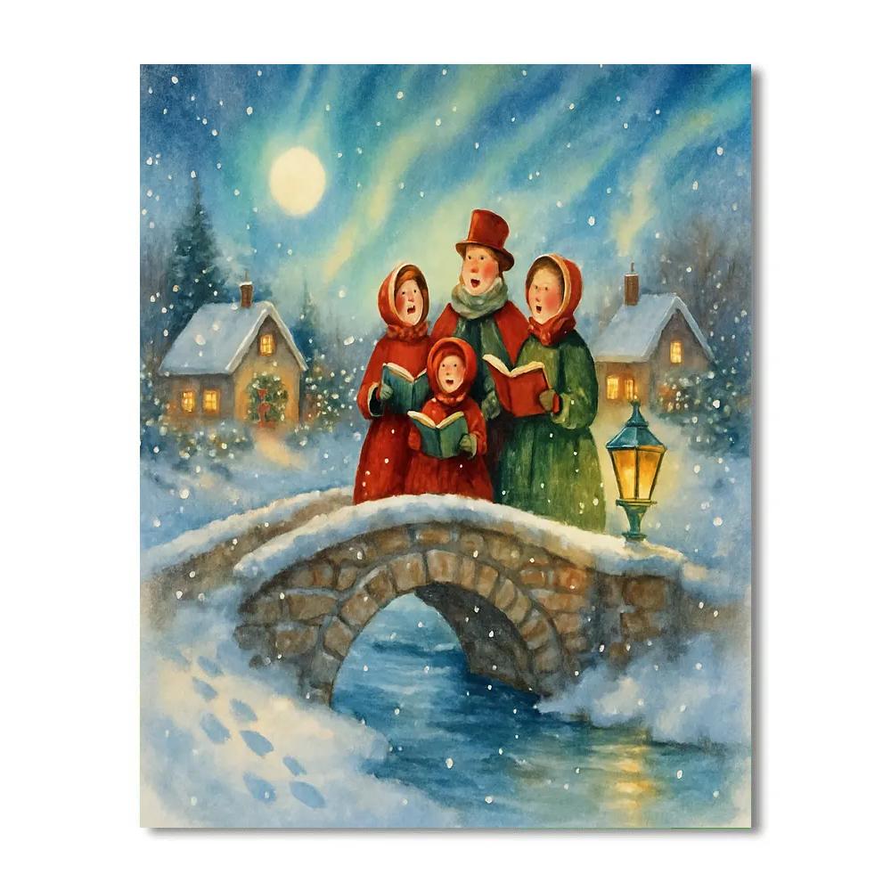 Starlit Carolers On The Bridge paint by numbers