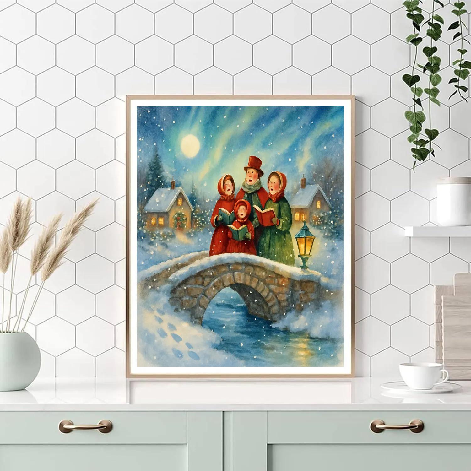 Starlit Carolers On The Bridge paint by numbers