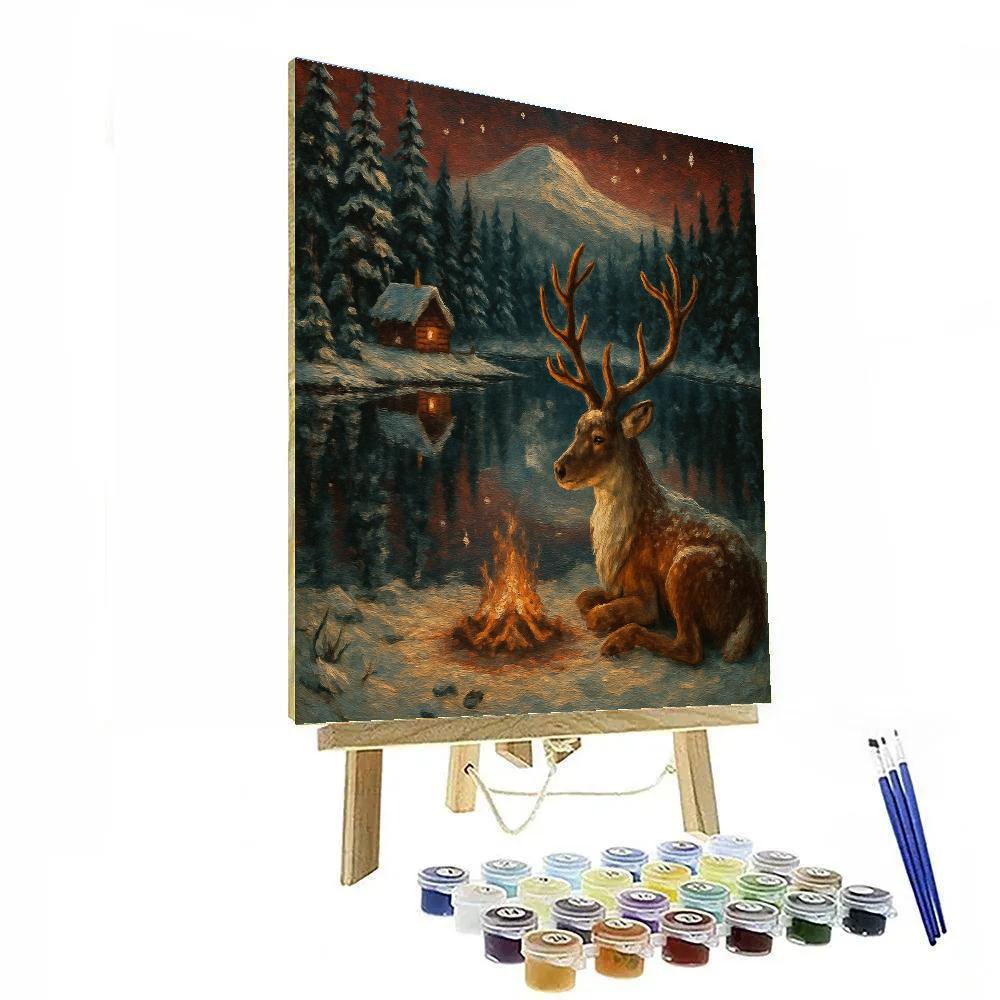 Reindeer Rest By The Frozen Lake paint by numbers