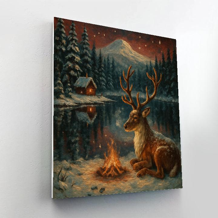Reindeer Rest By The Frozen Lake paint by numbers
