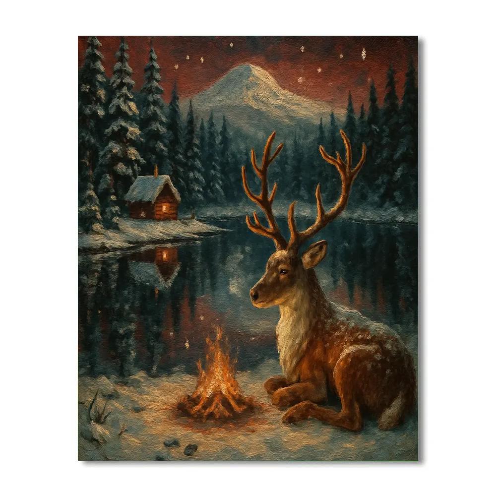 Reindeer Rest By The Frozen Lake paint by numbers
