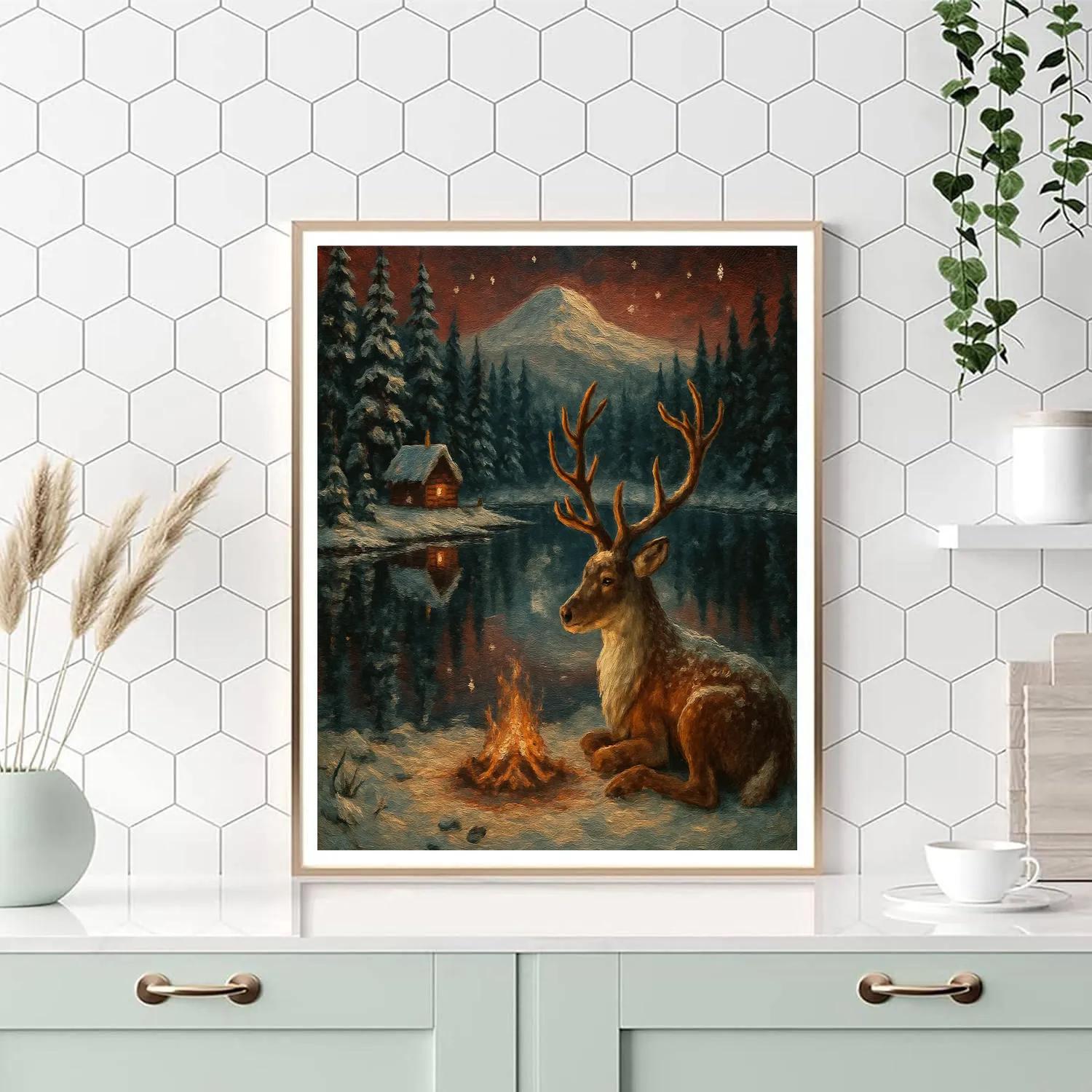 Reindeer Rest By The Frozen Lake paint by numbers