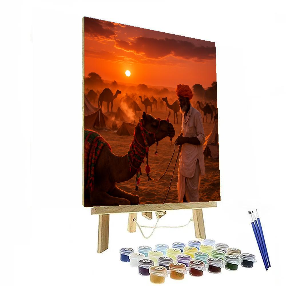 Pushkar Camel Fair Sunset At The Dunes paint by color