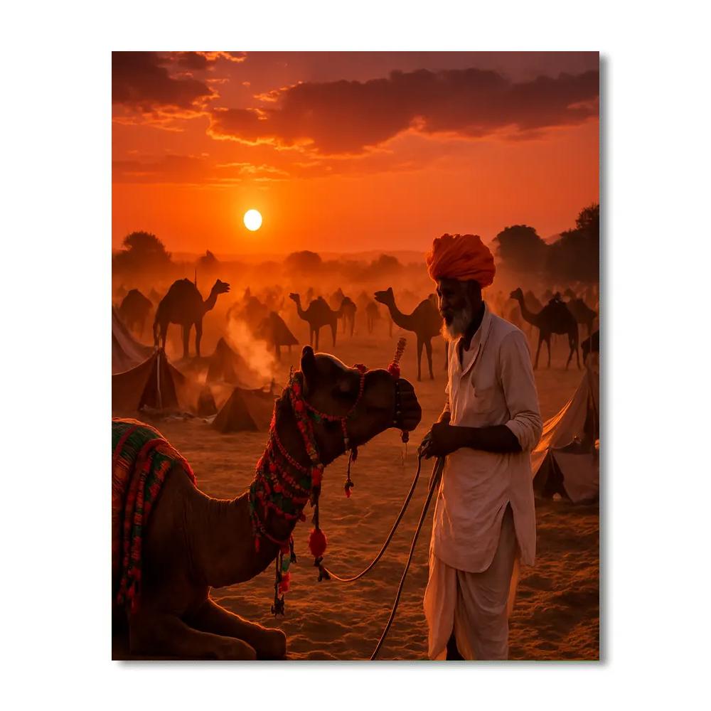 Pushkar Camel Fair Sunset At The Dunes paint by color