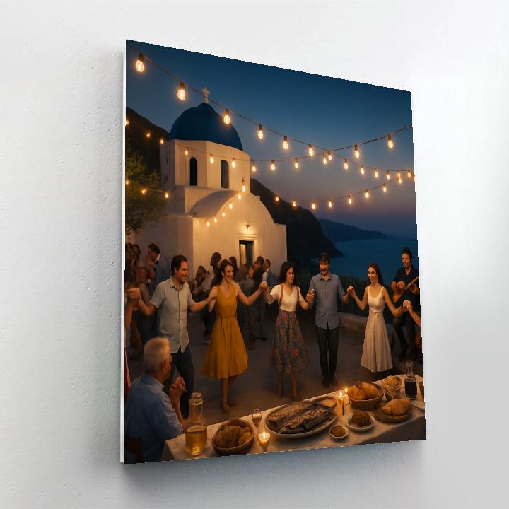 Santorini Panigiri Island Church Festival Number painting