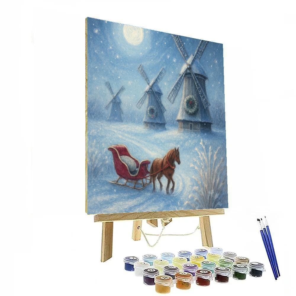 Moonlit Sleigh Over Windmill Fields Numbered painting kits