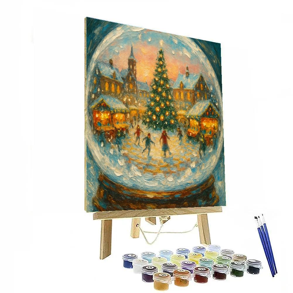 Snow Globe Town Square Morning DIY paint by numbers