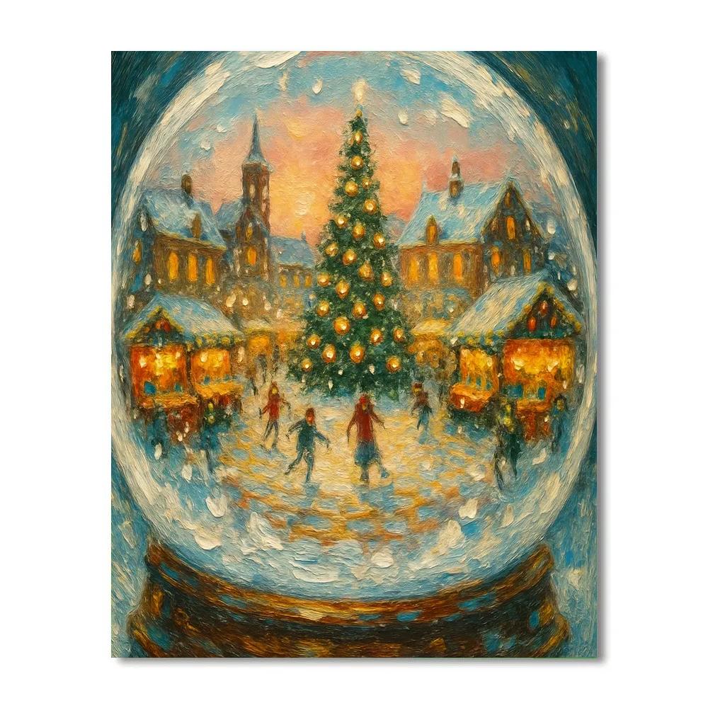 Snow Globe Town Square Morning DIY paint by numbers