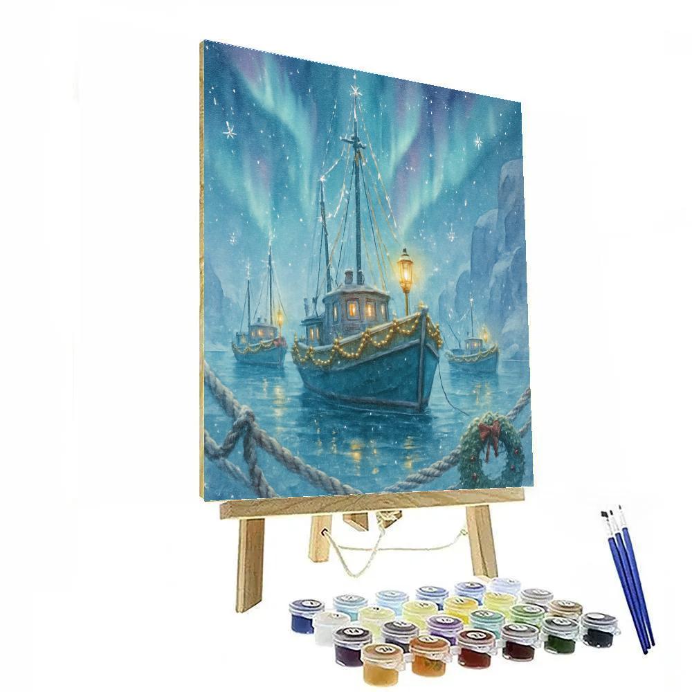 Aurora Bells Over Harbor Boats Numbered painting kits
