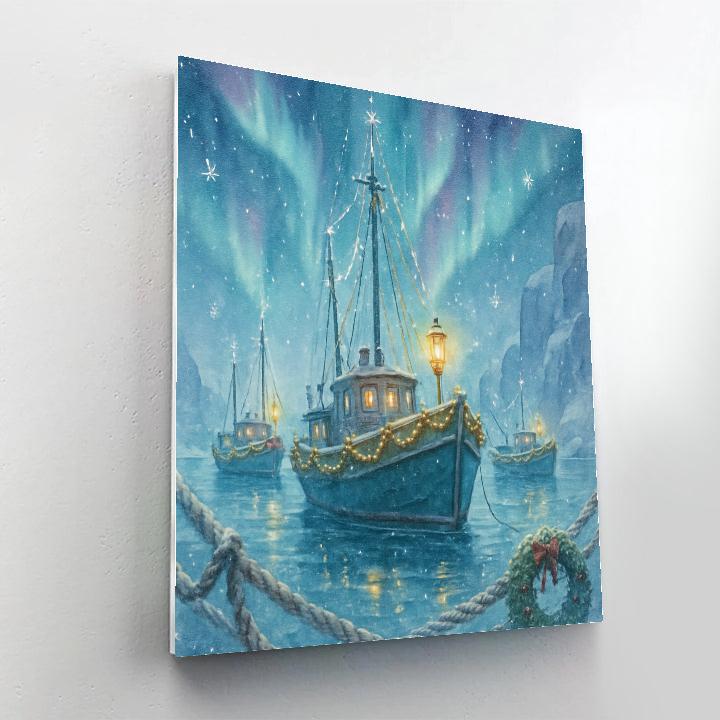 Aurora Bells Over Harbor Boats Numbered painting kits