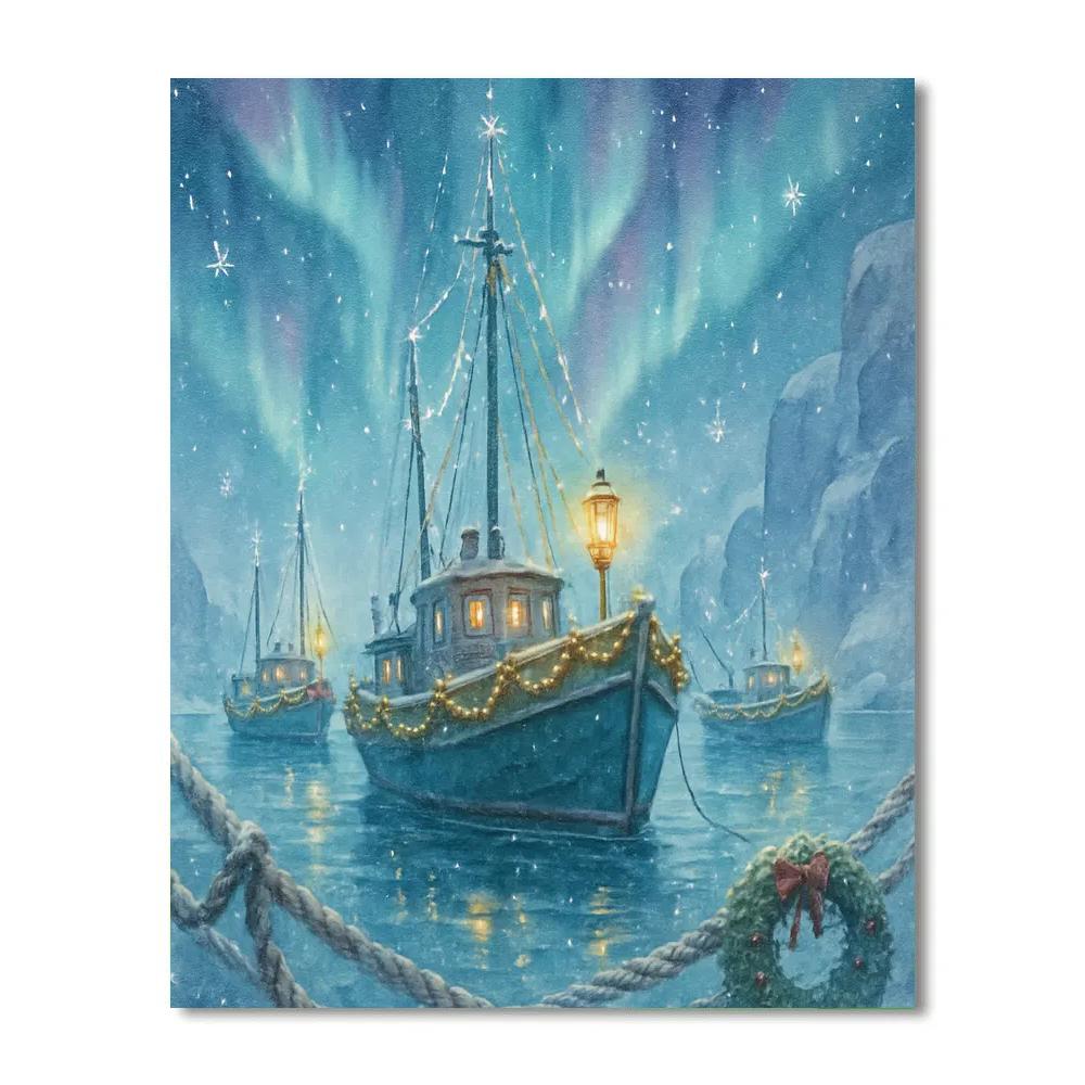 Aurora Bells Over Harbor Boats Numbered painting kits