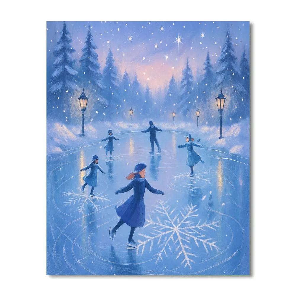 Snowflake Skaters On Crystal Pond Paint by numbers kits