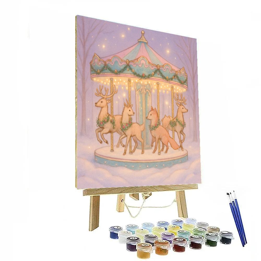 Snowy Carousel Of Woodland Creatures Number painting